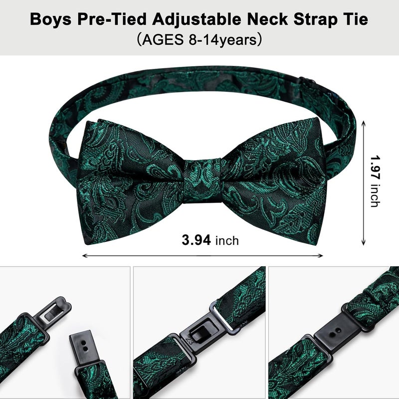 DiBanGu Boys Pre-tied Bow Tie,Silk Adjustable Bowtie and Pocket Square for Age 8-14 Kids Bowtie Wedding School Ceremony Party - Image 3